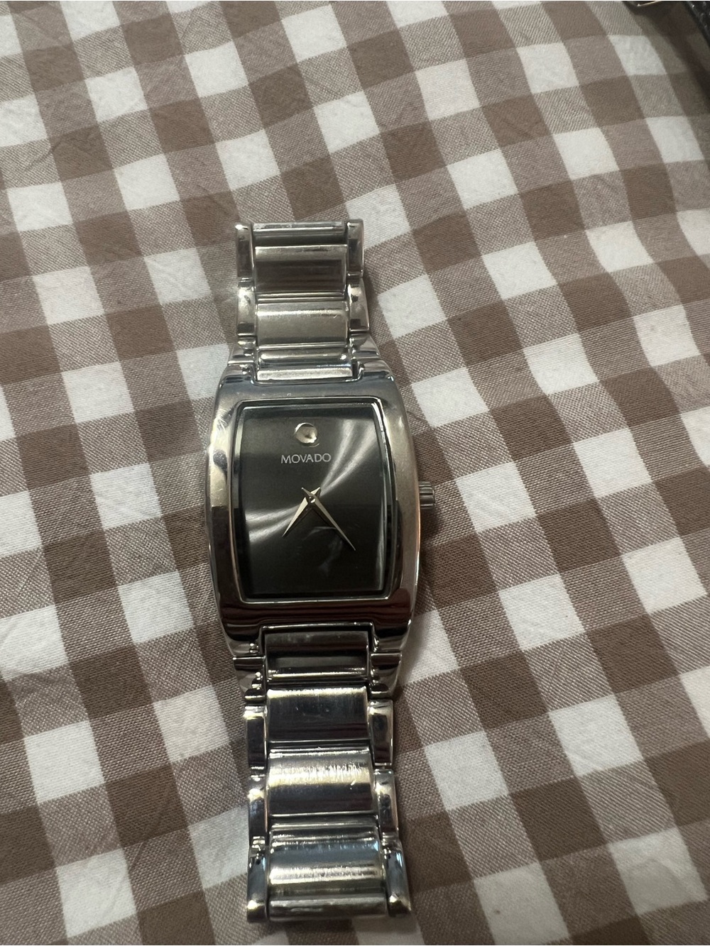 Movado Silver Stainless Steel Watch with Black Dial